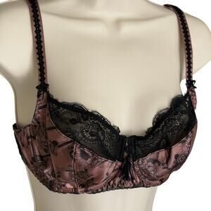 Aubade La Meneuse de Revue Satin Pink & Black Push Up Bra 34D (FR 90D)